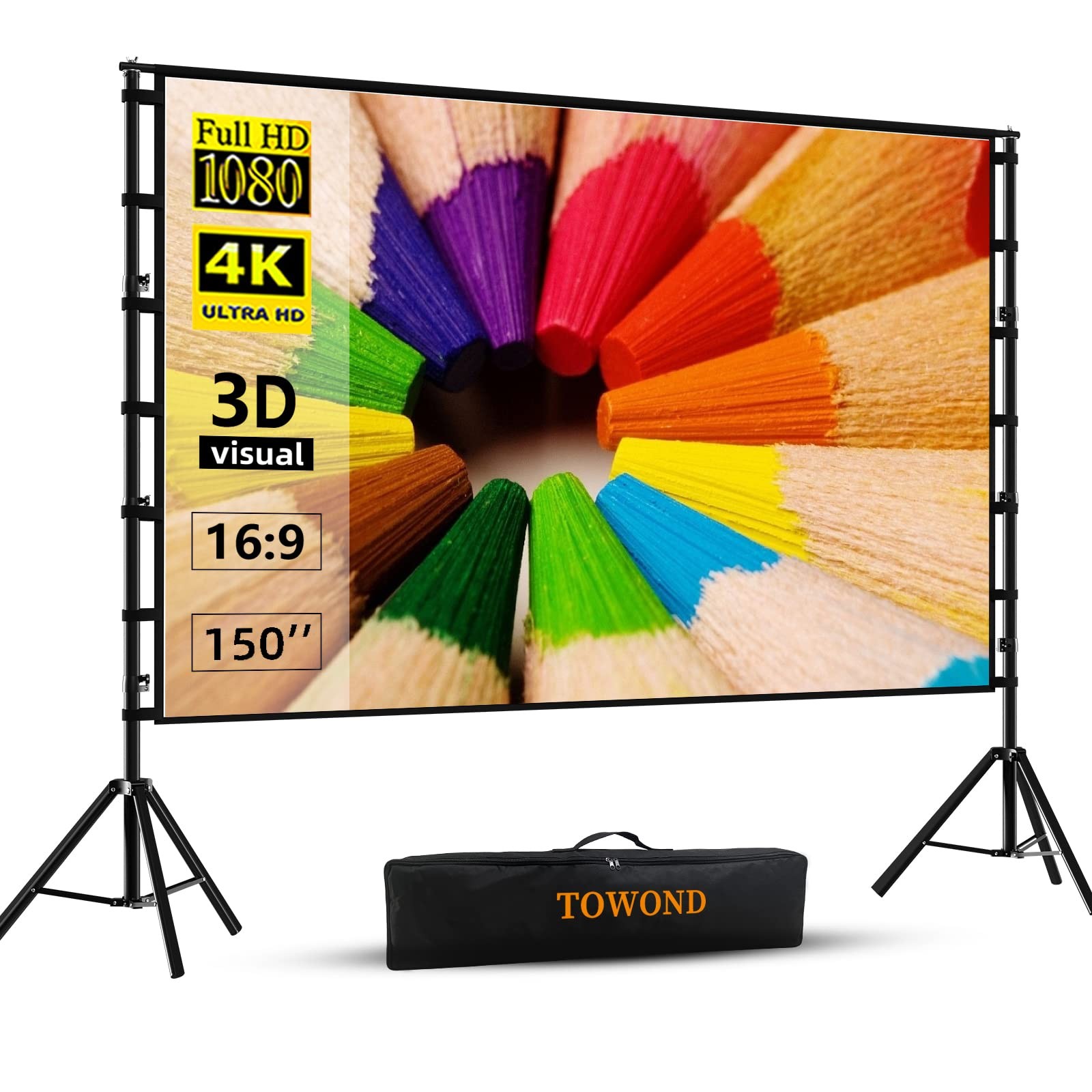 TOWOND Projector Screen and Stand, 150 inch Indoor Outdoor Projection Screen,