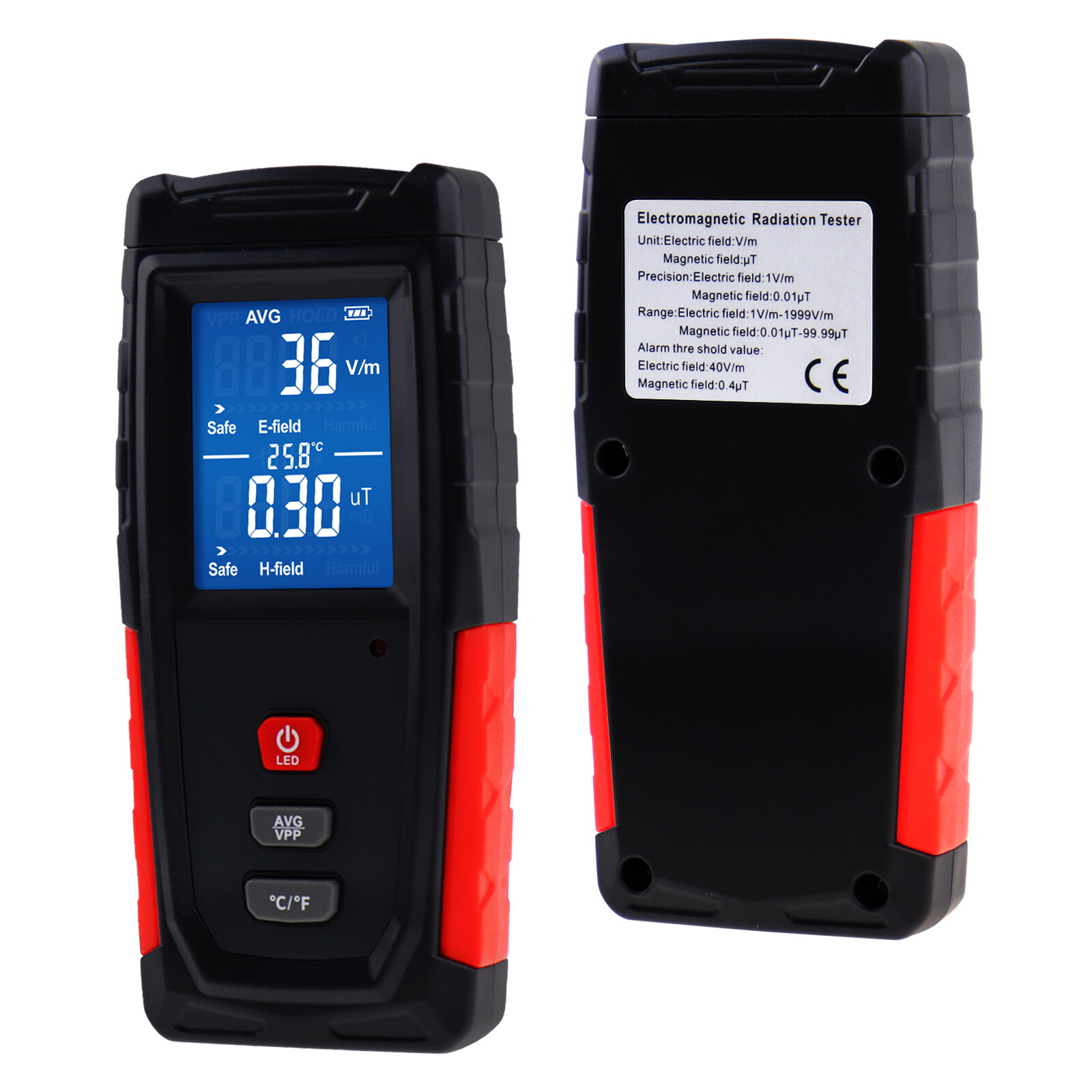 5.23" Magnetic Field Radiation Detector Temperature EMF Tester Color-screen New