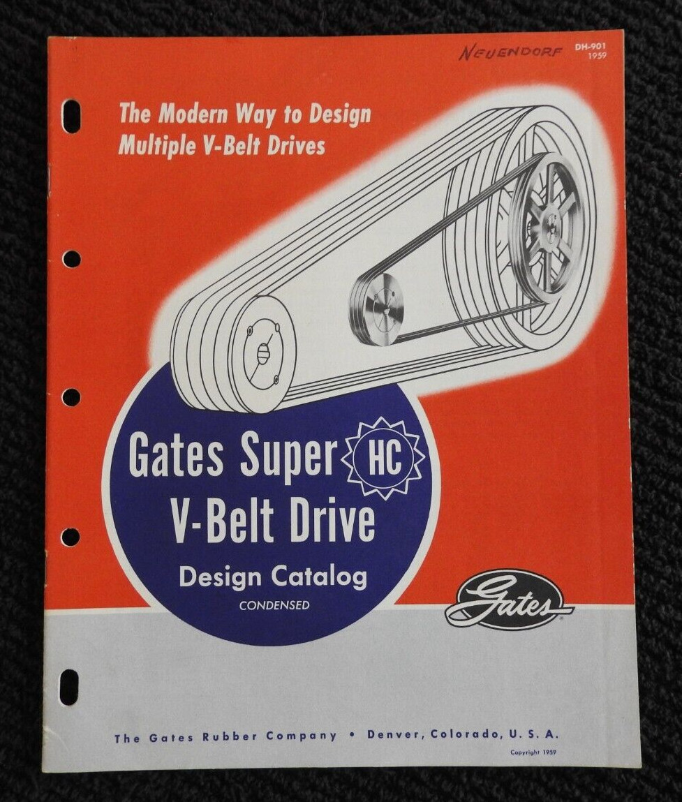 1959 The Gates Rubber Company "Super V-Belt Drive" Engineering Catalog Denver CO