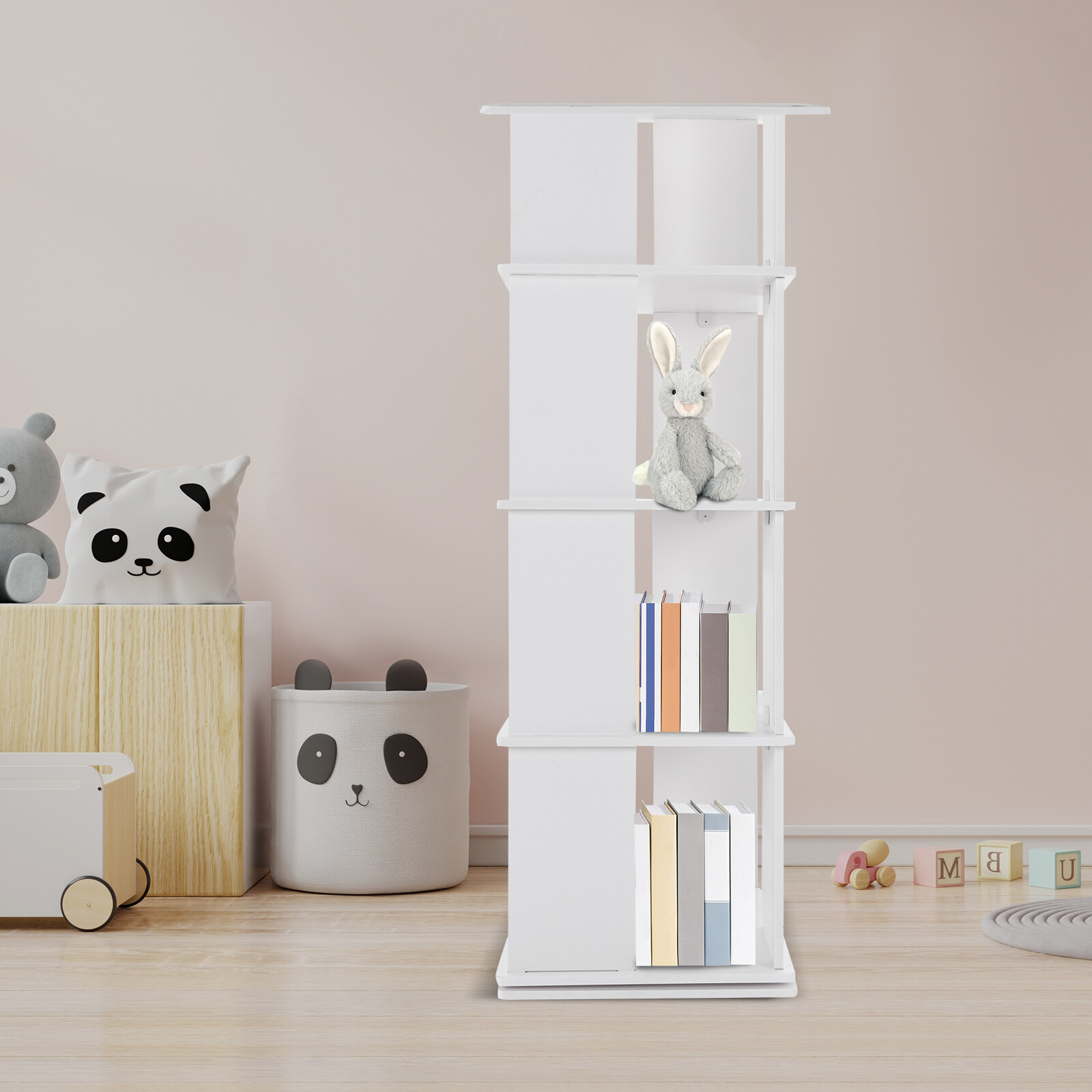 360° Revolving Bookshelf White Bookcase Storage Shelf Freestanding Display Rack