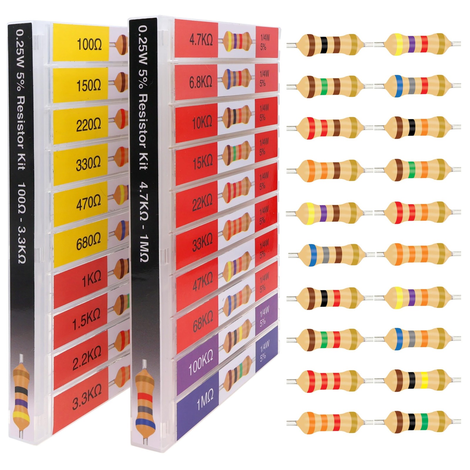 EEEEE 100 Ohm - 1M Ohm with 5% Carbon Resistor Assortment Kit and Electrical ...