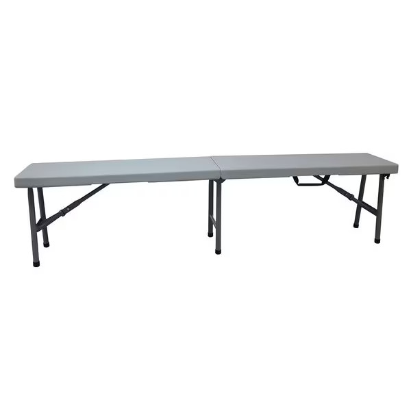 Folding Bench Center Blow Molded Plastic Gray 6ft Steel Frame 400lb Capacity