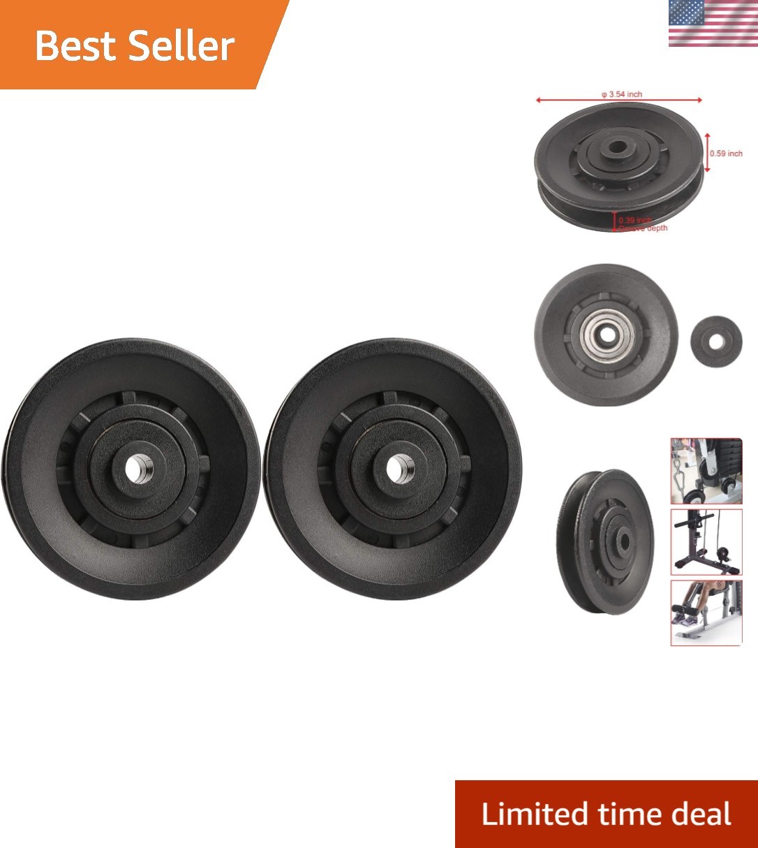 Universal 90mm Bearing Pulley Wheel Set - Durable for Cable Machines & Doors