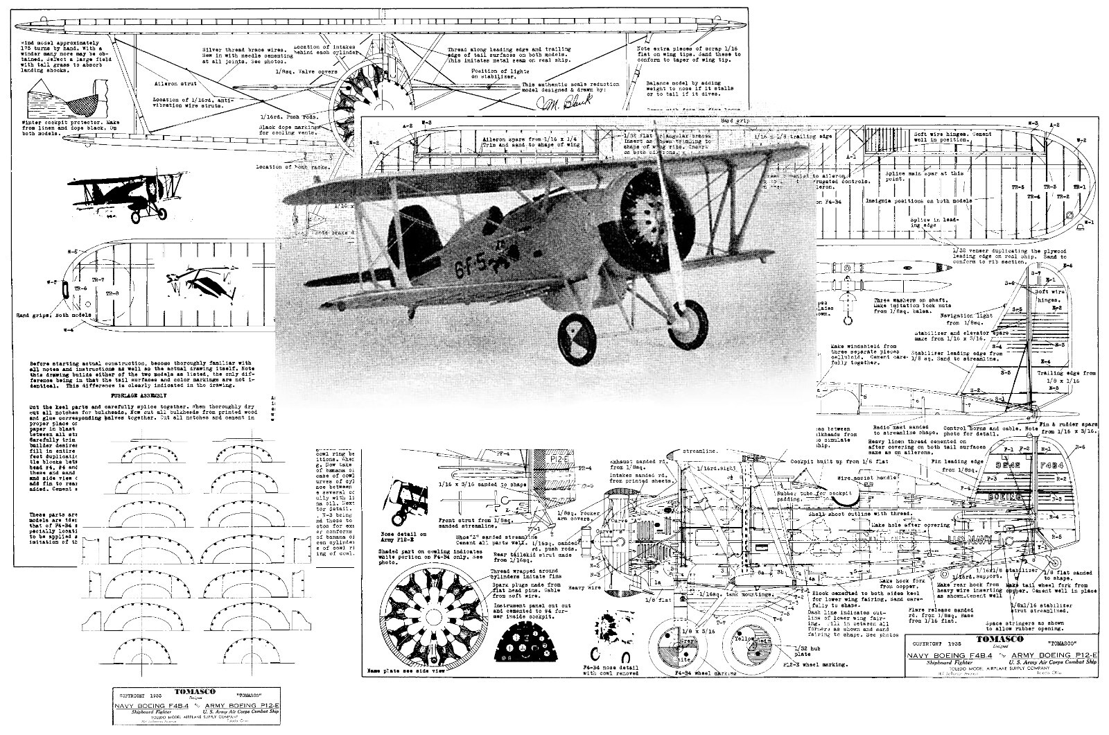 Tomasco Model Airplane Plans (FF): Boeing Navy F4B-4 & Army P12-E 23in Scale RP