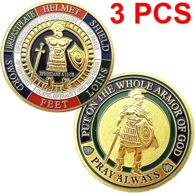 3pcs Put On the Whole Armor Of God Commemorative Collection Challenge Coins Gift