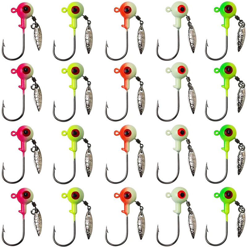 20pcs Underspin Fishing Jig Heads Crappie Bass Jig Hook Lure 1/8 3/16 1/4 3/8 oz
