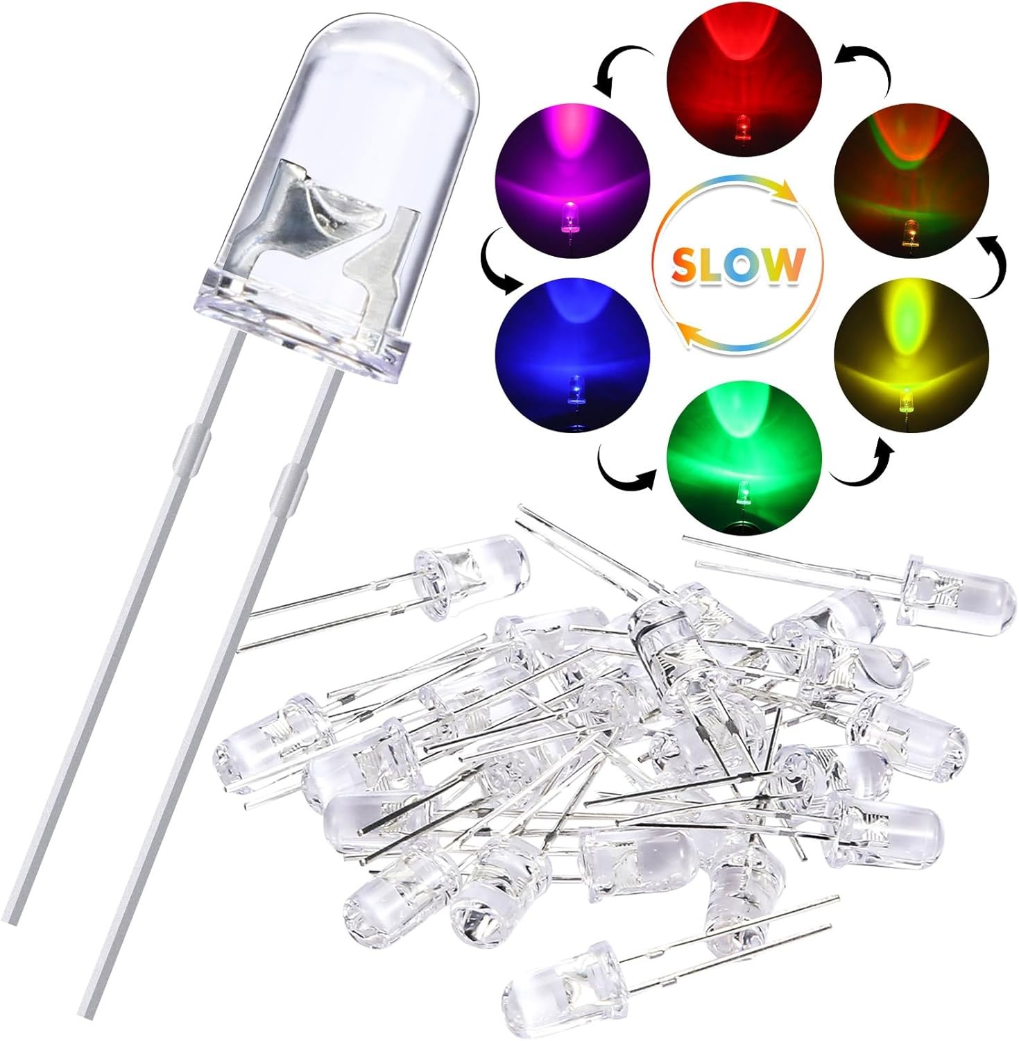 EBOOT 100 Pieces Clear LED Light Emitting Diodes Rgb Multicolor Slow Blinking
