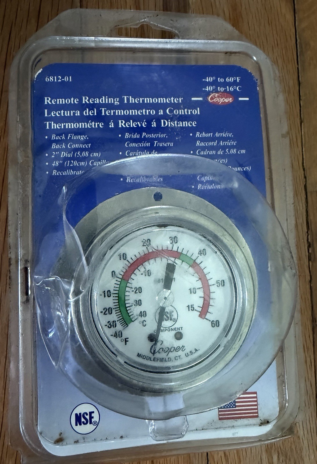 Cooper 6812-01 Remote Reading Panel Thermometer 48” Capillary Surface Mount
