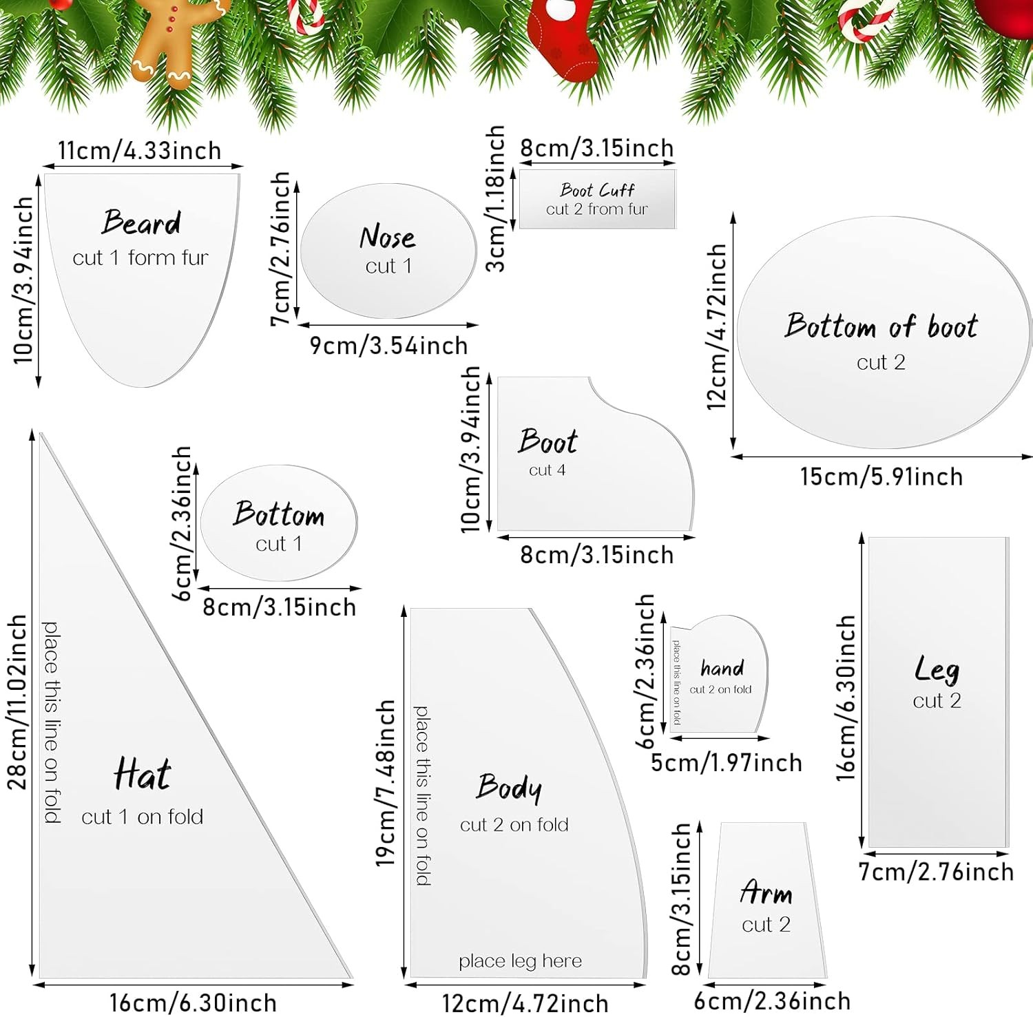 Jutom 11 Pcs Christmas Gnome Patterns for Sewing Basic transparent