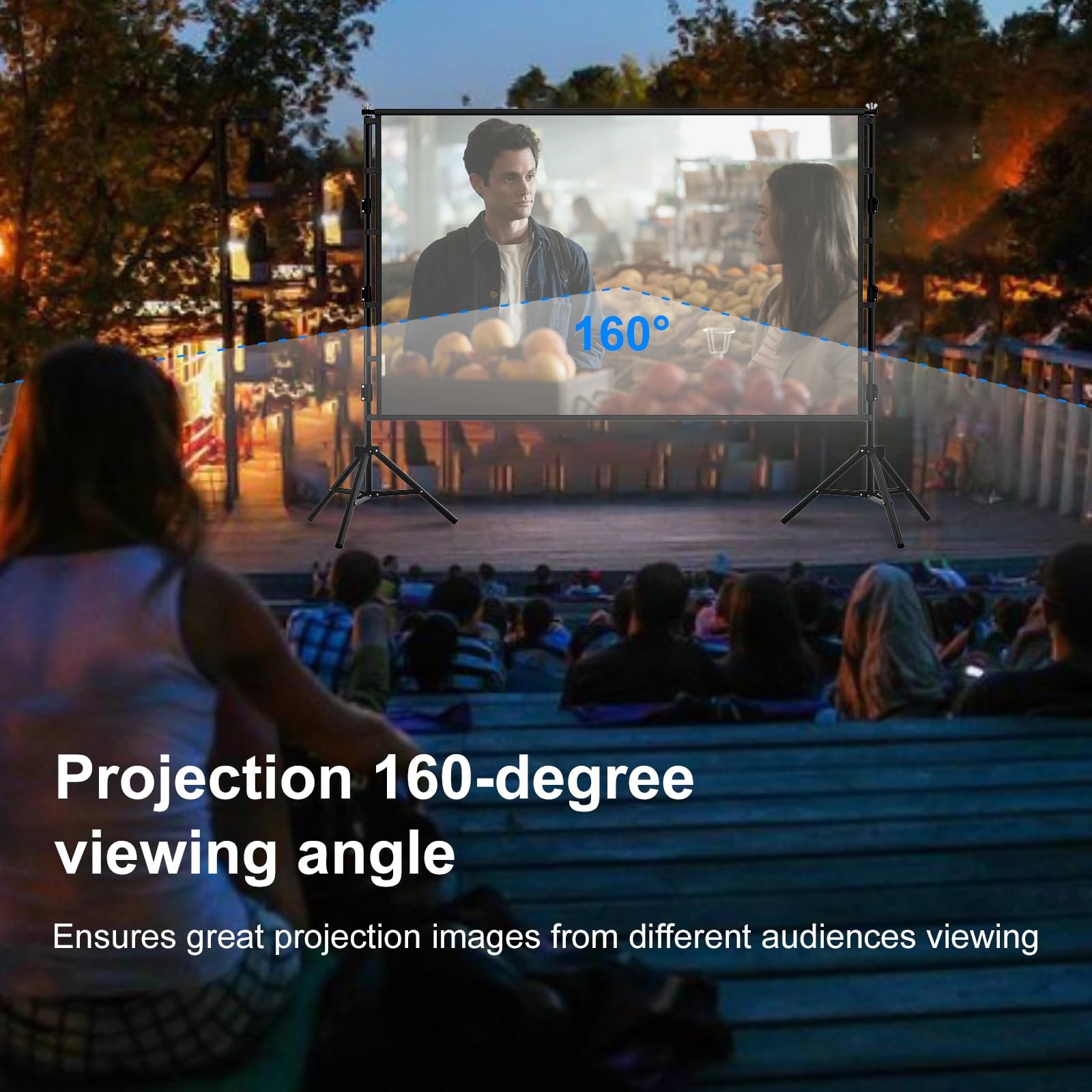 Outdoor Projector Screen with Stand,Portable 120 Inch Projector Screen Adjust...