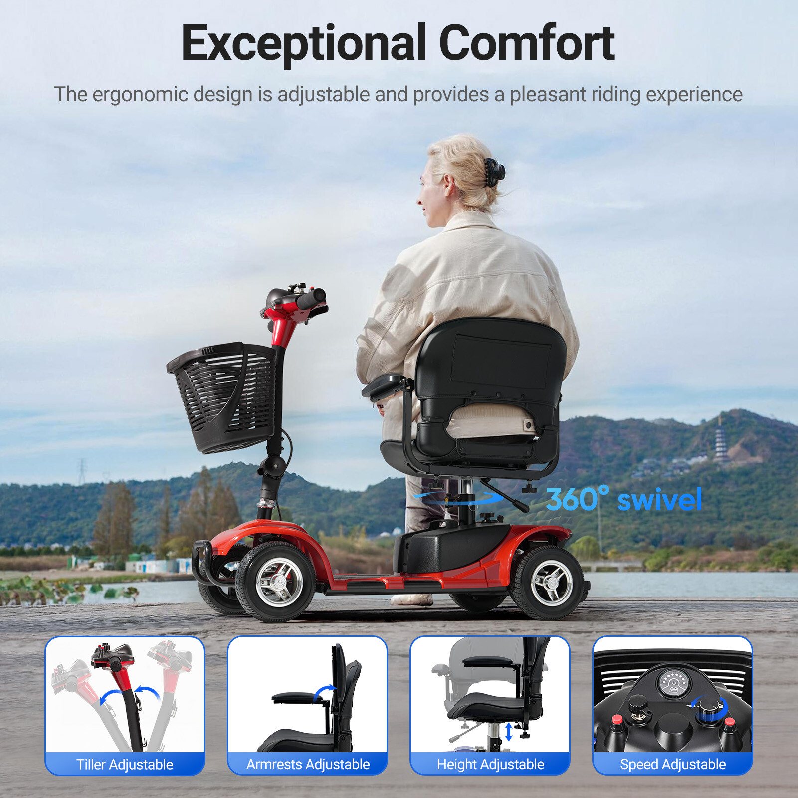 4 Wheels Mobility Scooter Power FoldingTravel Wheelchair Scooter Swivel Seats