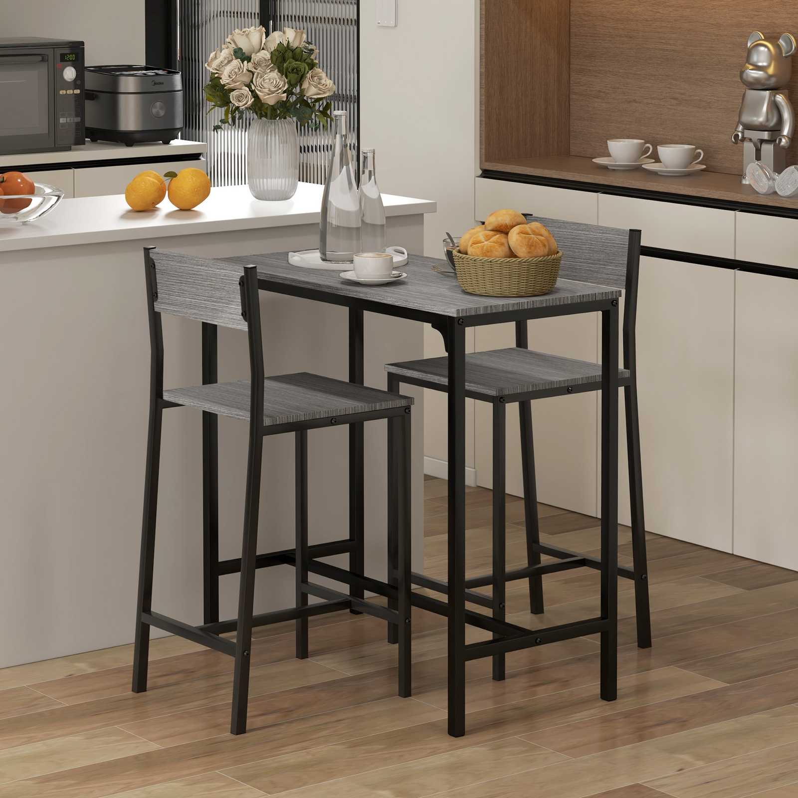 Industrial Counter-Height 3pc Bar Table High Back Stool for Dining Room