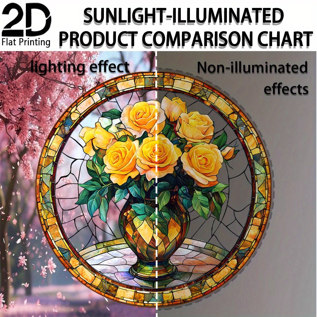 Golden Rose Bouquet Acrylic Suncatcher Nature Inspired Home Hanging Decoration