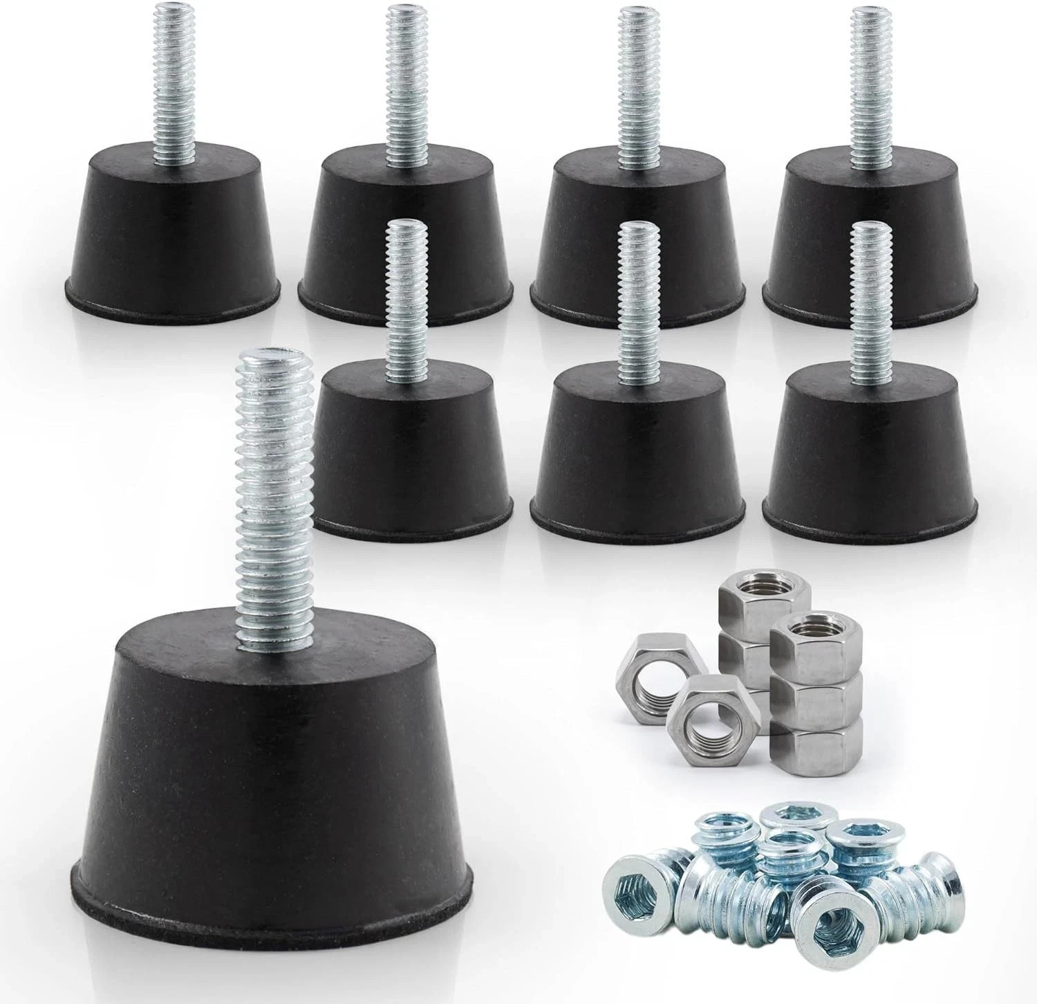 Adjustable 1/4" Rubber Threaded Furniture Levelers - 8 Pack | Screw-in Table ...