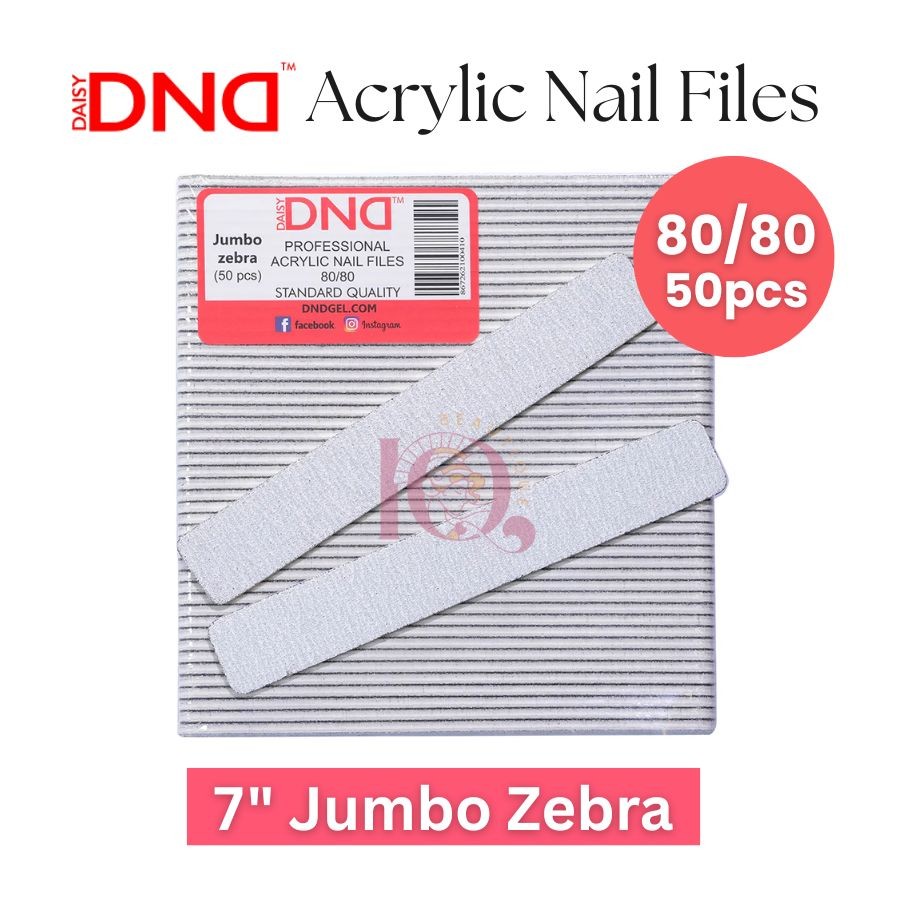 DND Acrylic Nail File 7" Jumbo Zebra 80/80 Grit Pack of 50 pcs