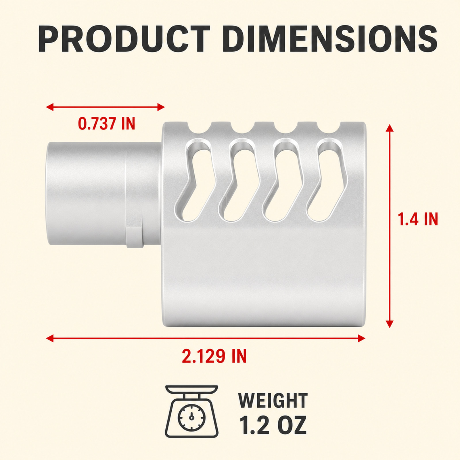 SILVER Muzzle Brake Compensator Fits 1911 .45 ACP Full Size , B Style