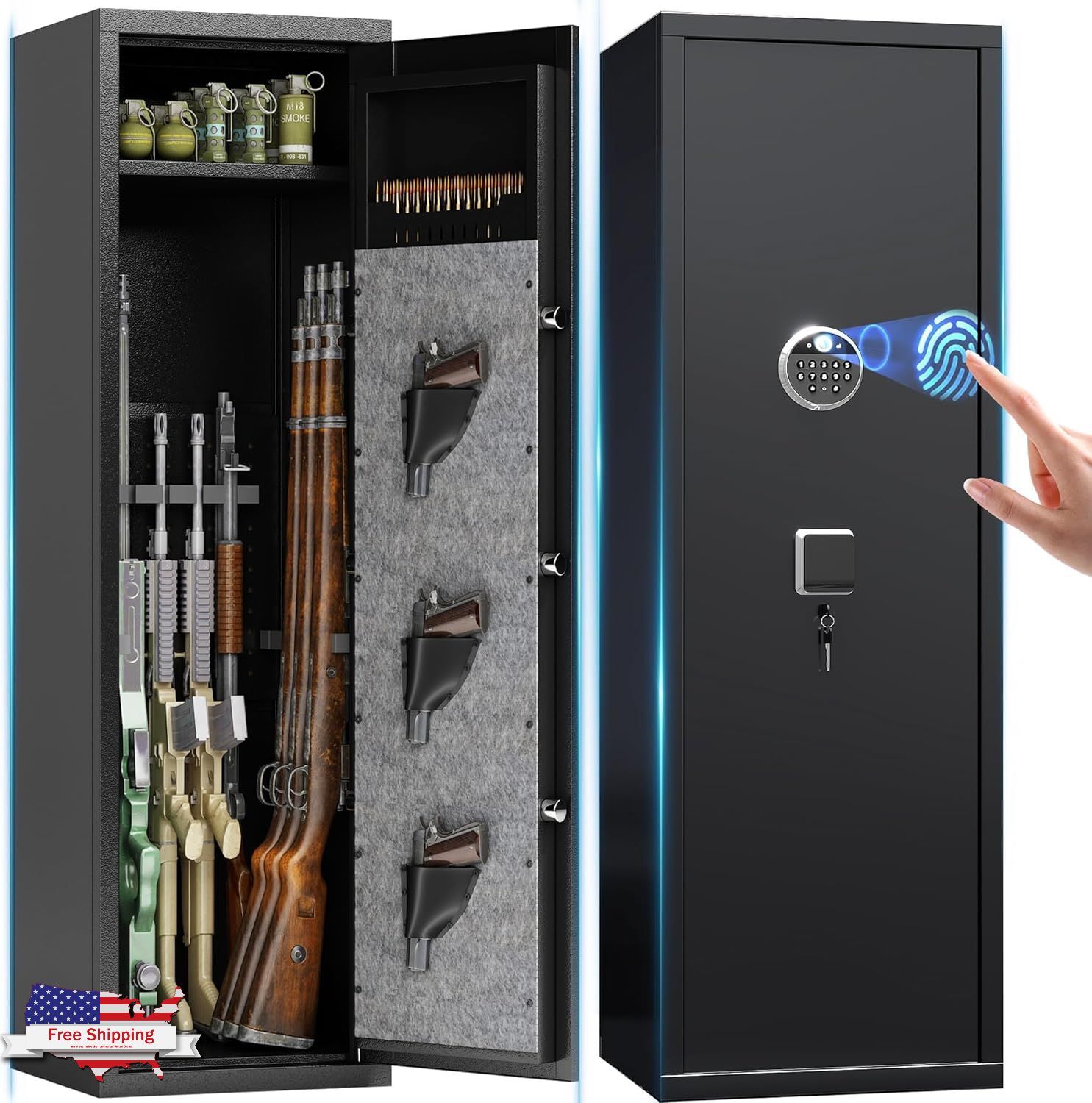 Fingerprint Rifle Gun Safe, 12-16 Gun Safes For Home Rifle And Pistols w/ Alarm