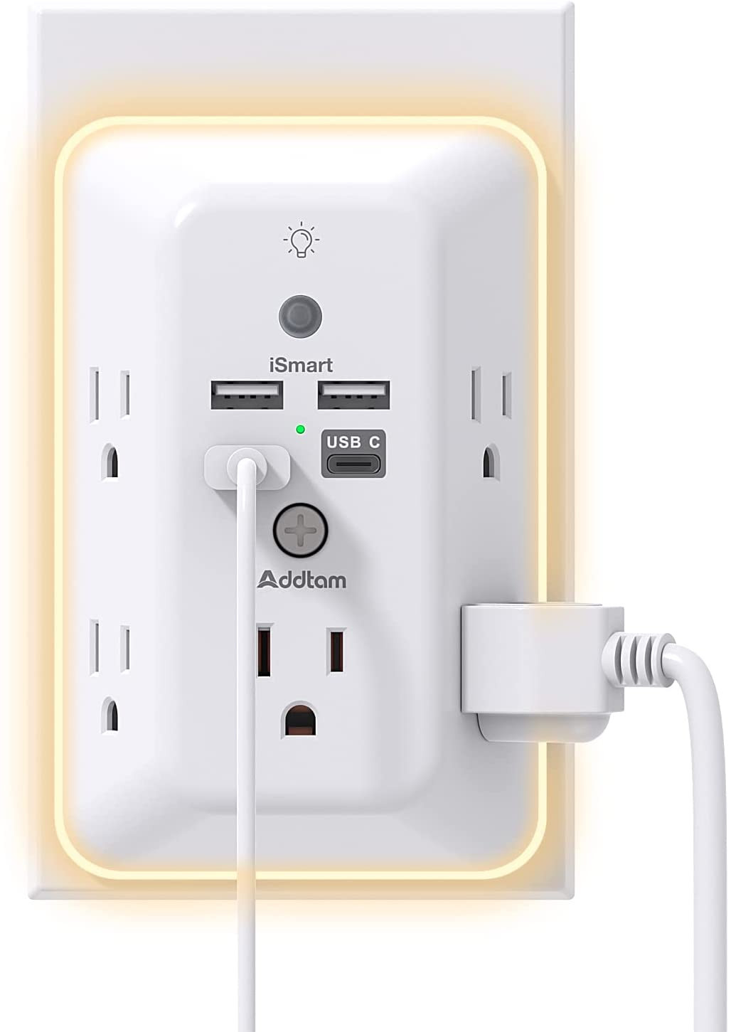 Surge Protector, Outlet Extender with Night Light, Addtam 5-Outlet Splitter and