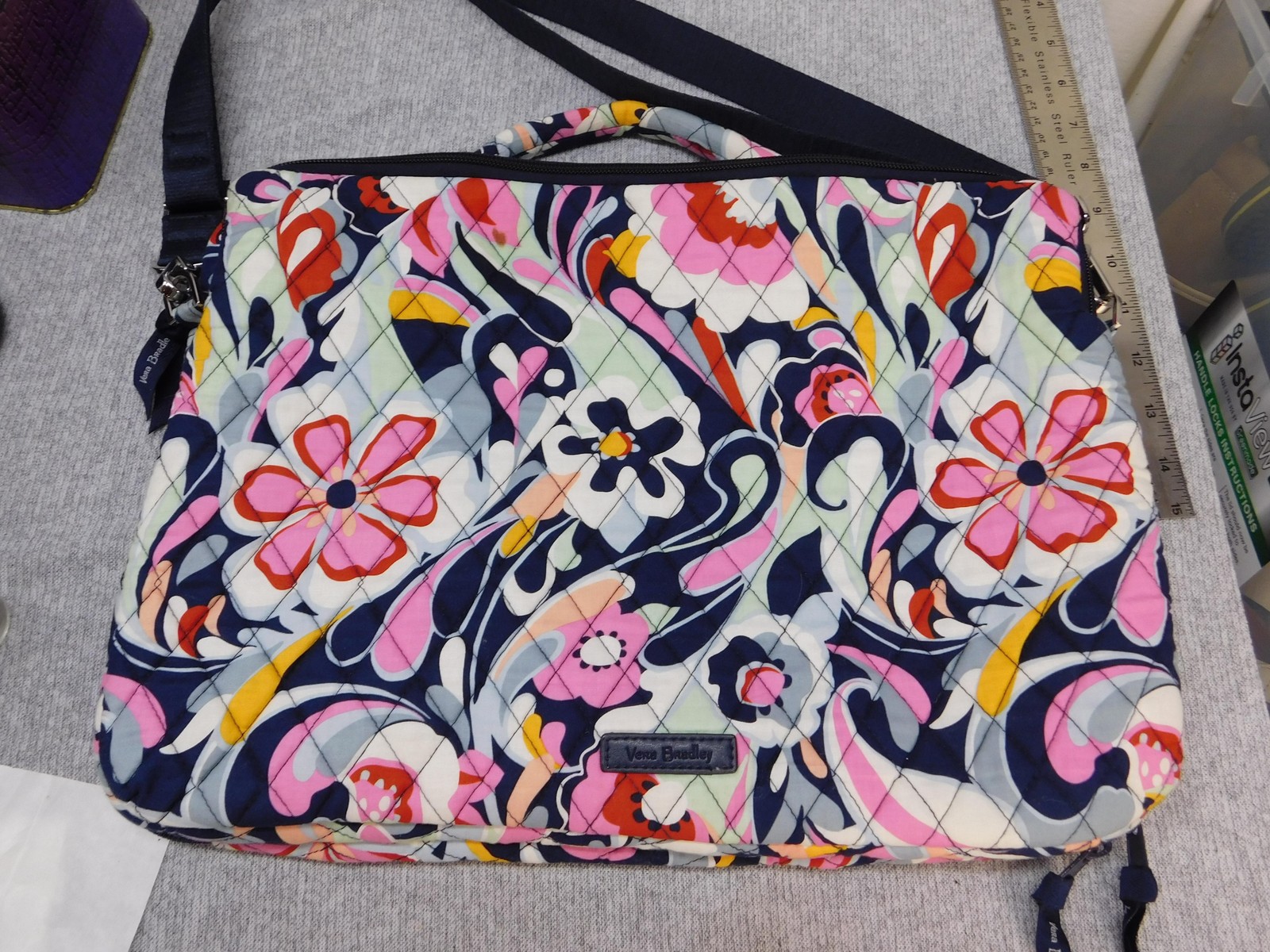 Vera Bradley Quilted Floral Laptop Bag Case Crossbody Shoulder Strap Padded
