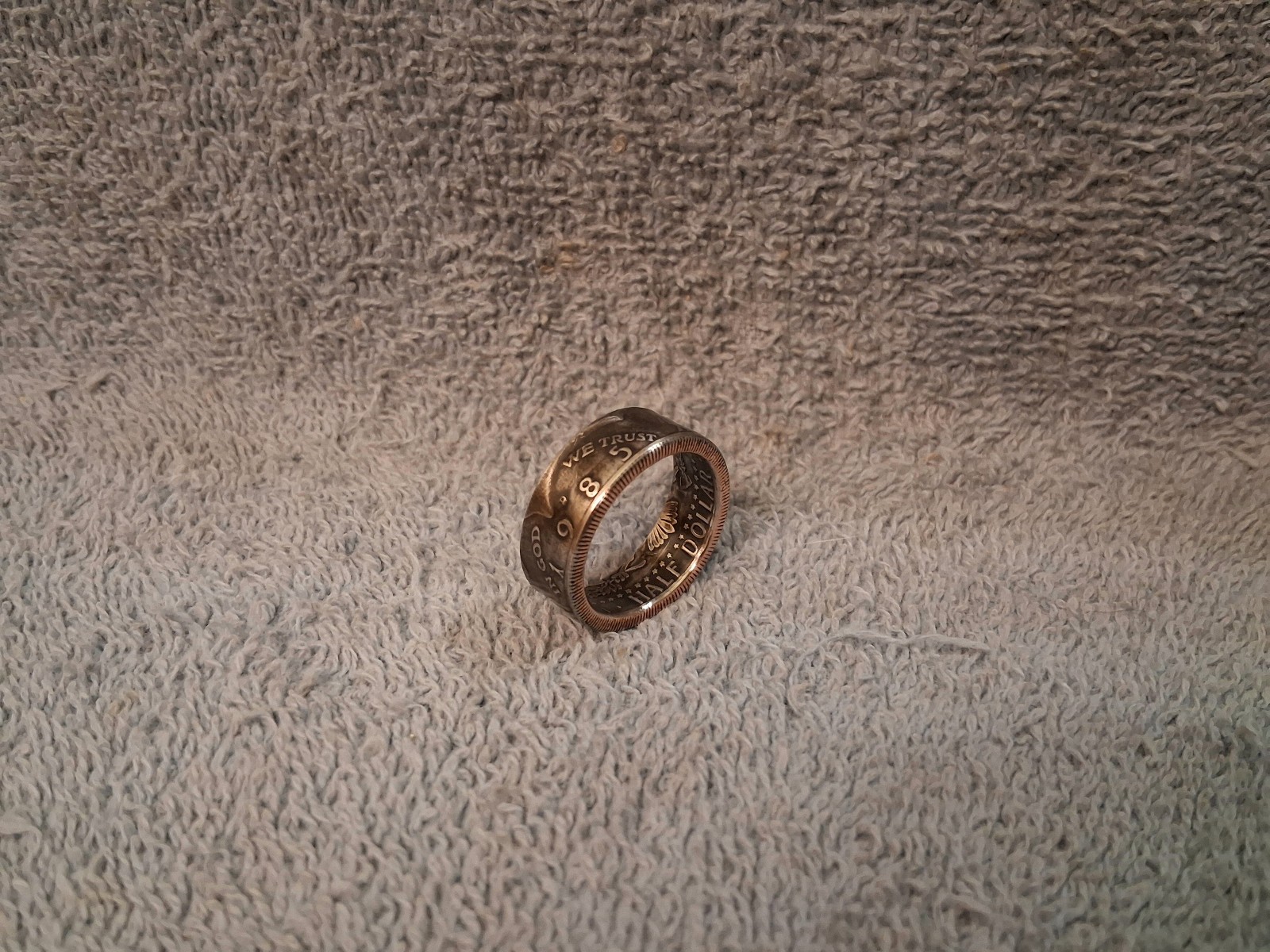 1985 Kennedy Half Dollars  size 10  1/2  coin ring  handmade mixed metals