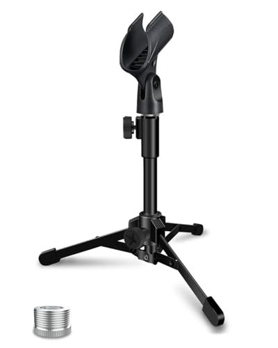 Desktop Mic Stand Tripod Foldable Portable Microphone Stand with Clip Holder