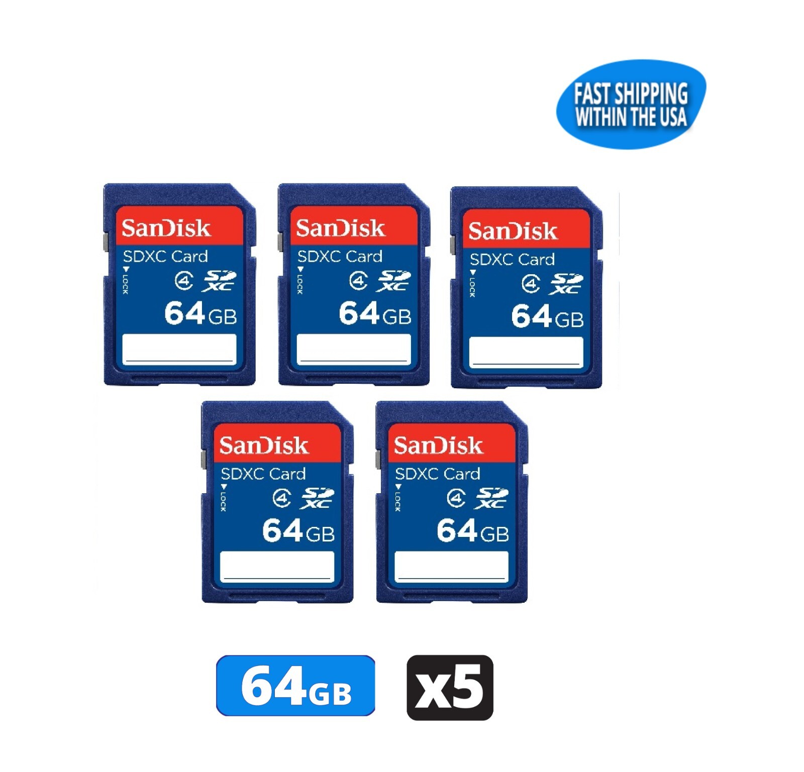 64GB Sandisk SD Cards for Digital Cameras / Trail Camera / Computers  (5 Pack)
