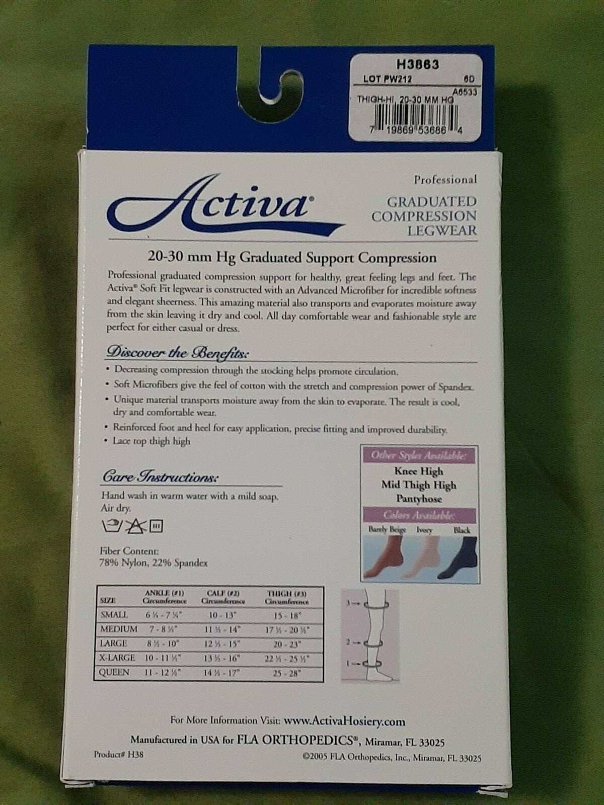 Activa Soft Fit Thigh High w/Lace Top 20-30 mmHg Black Large H3863