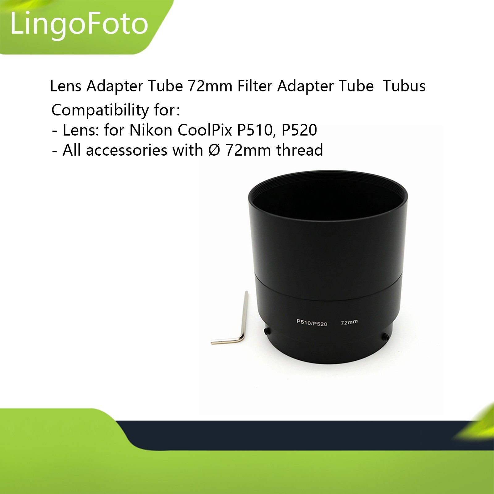 Lens Adapter Tube 72mm Lens Filter Adapter Tubus For Nikon Coolpix P510 P520