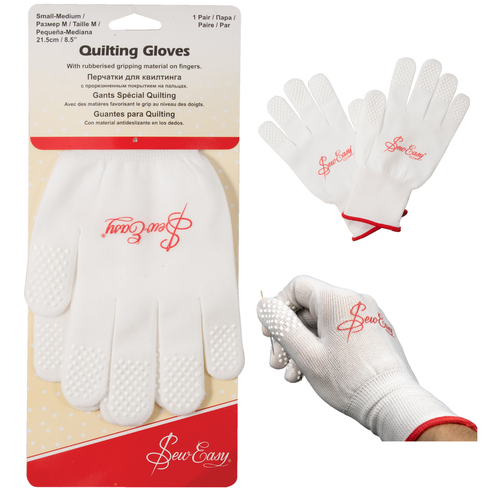 Sew Easy Quilters Gloves - Rubberised Fingertips - Sizes: S-M or M-L
