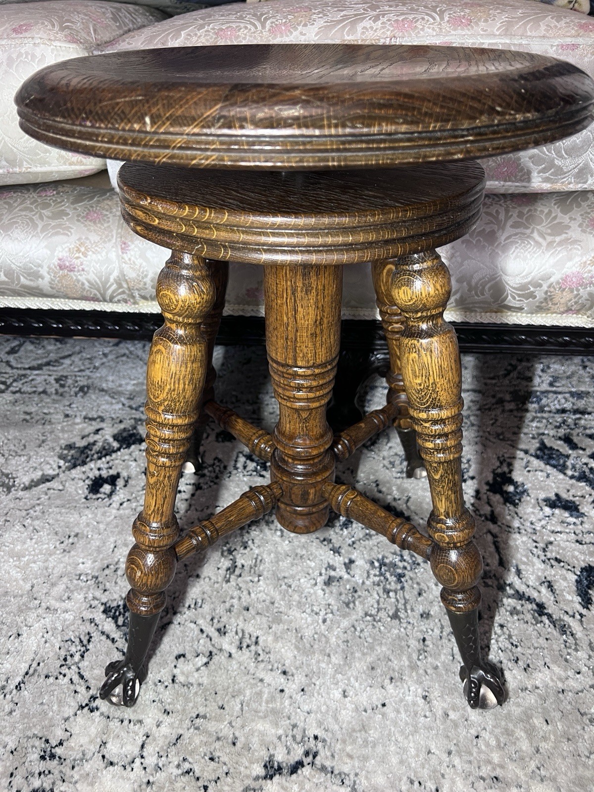 TONK Chicago & New York Antique Piano Stool Solid Wood Spin Claw-Foot GlassBall