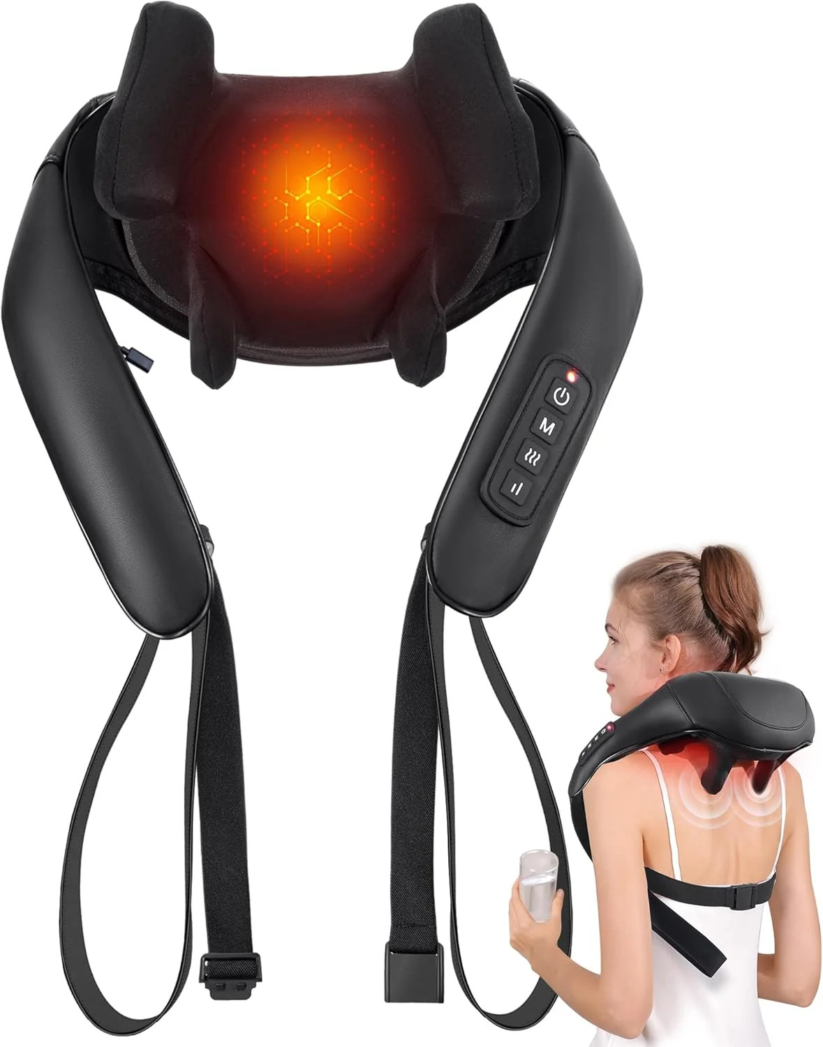 Shiatsu Back and Neck Massager, Cordless Shoulder Massager with Heat, Electric D