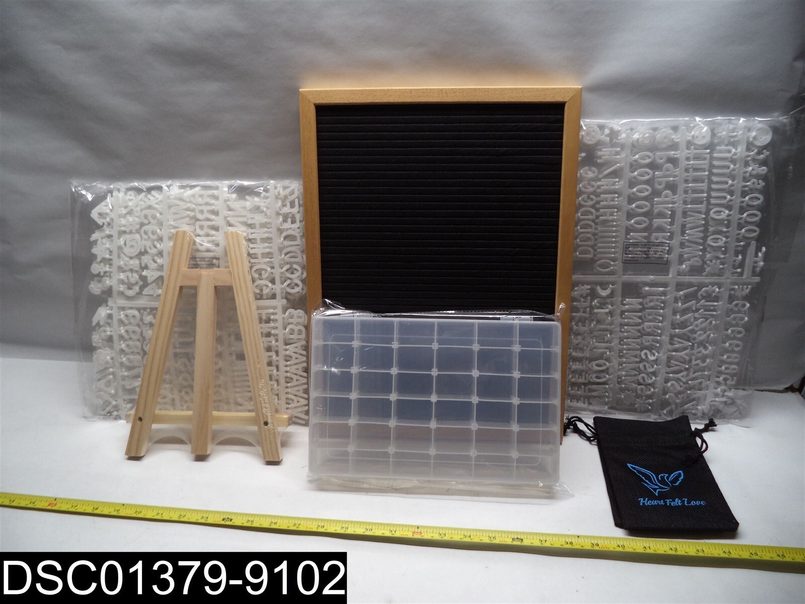 12" X 18" Heart Felt Love Tile Letter Black Felt Board with Storage Case & Stand