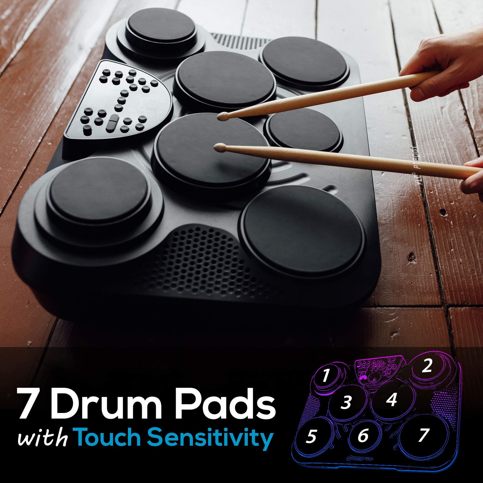 Pyle Electronic Tabletop Drum Set PTED01 - 8 Pads 600 Sounds