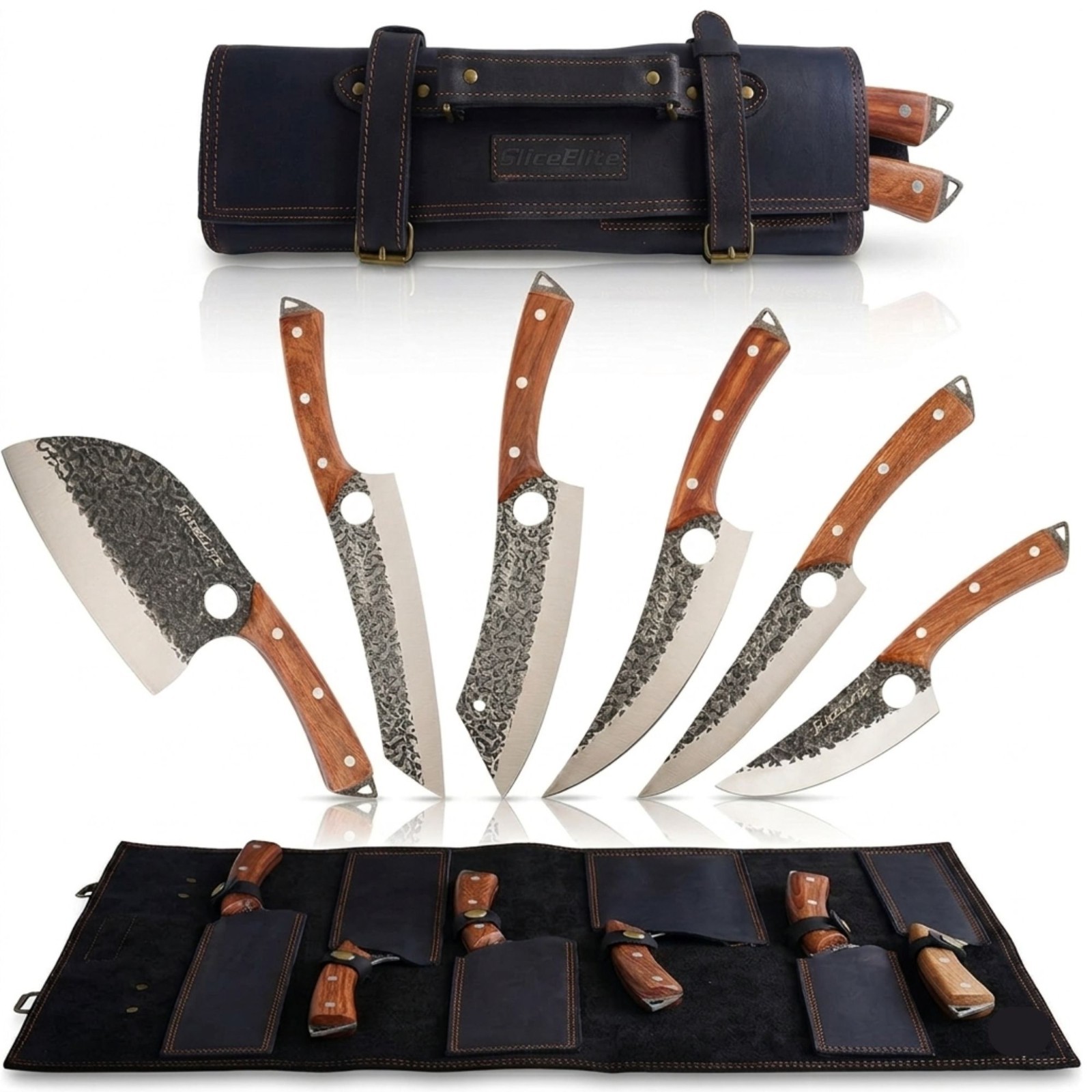 Father’s Day Gift for Dad 6 Piece Butcher Knife Set with Leather Roll