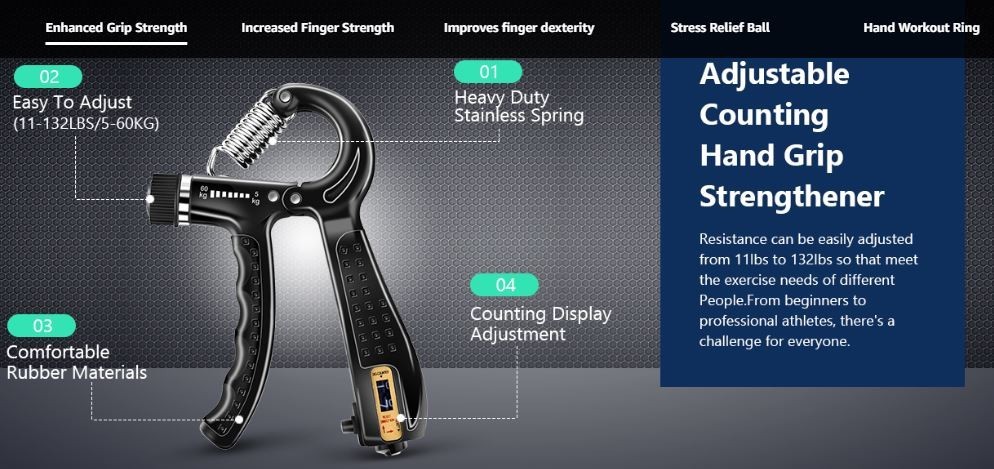 5 PCS Grip Strength Trainer Kit Hand Gripper Strengthener Forearm