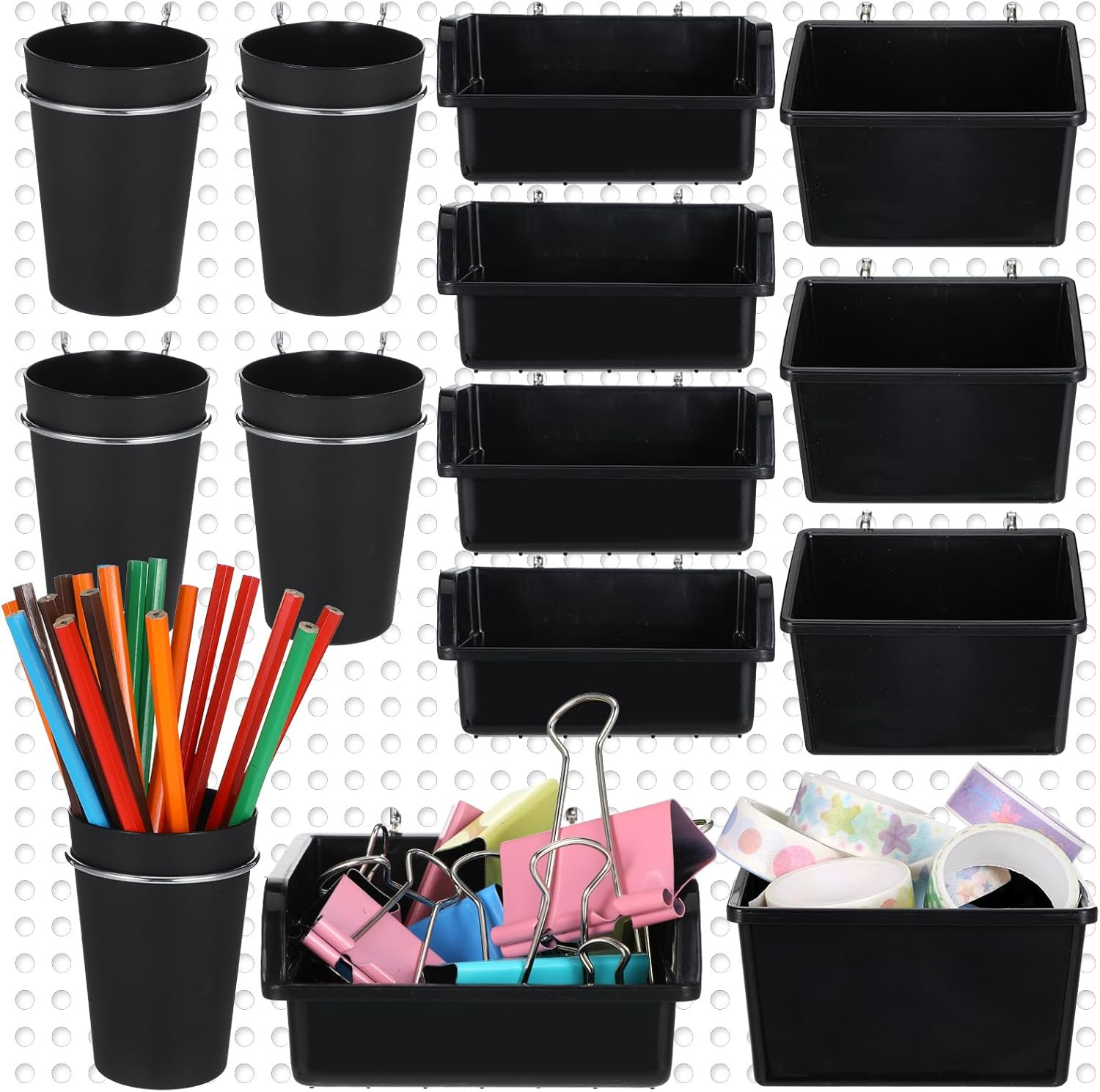 20 Pcs Pegboard Cups Pegboard Bins Set, Pegboard Wall Organizer with Hooks