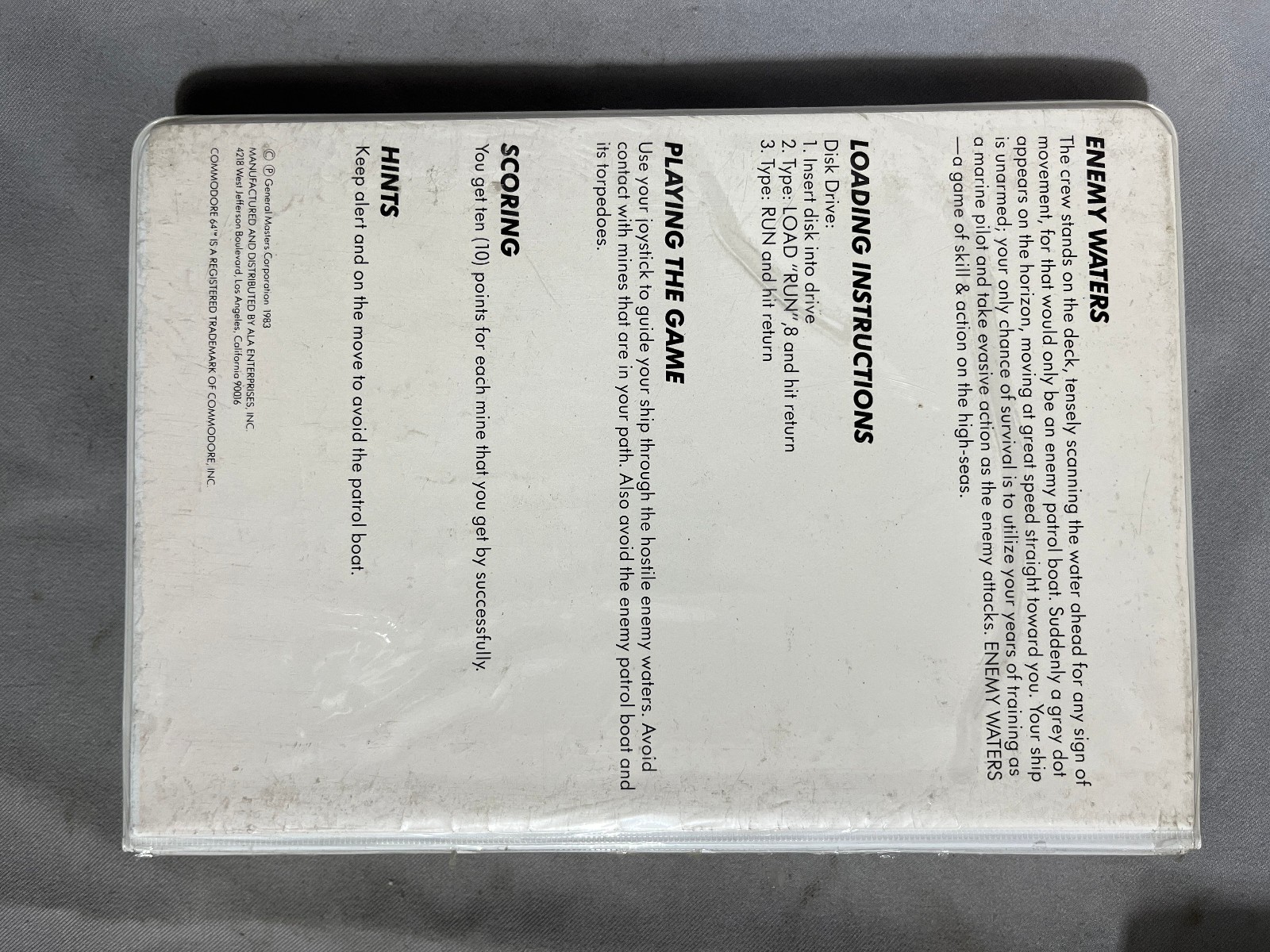Enemy Waters Game ALA Software Commodore 64 disk 1983