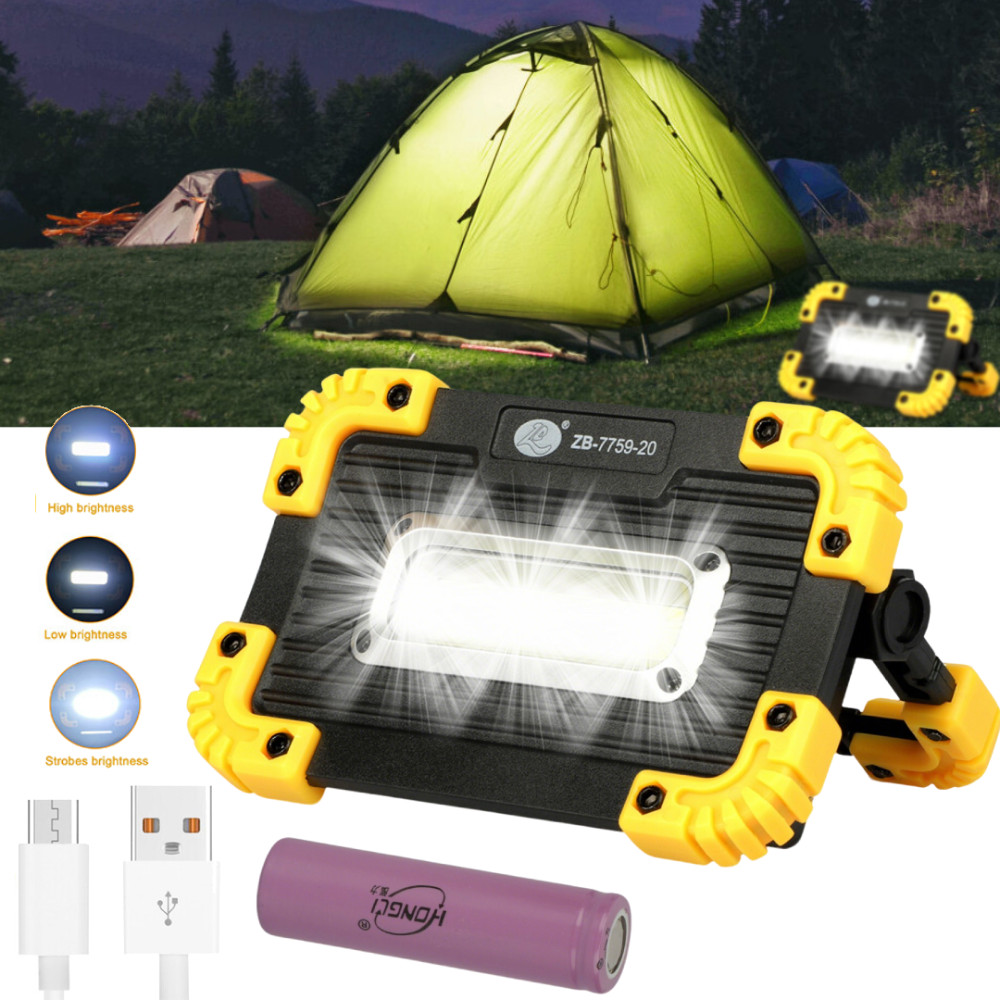 LED COB Work Light USB Rechargeable Spotlight Floodlight Camping Emergency Torch