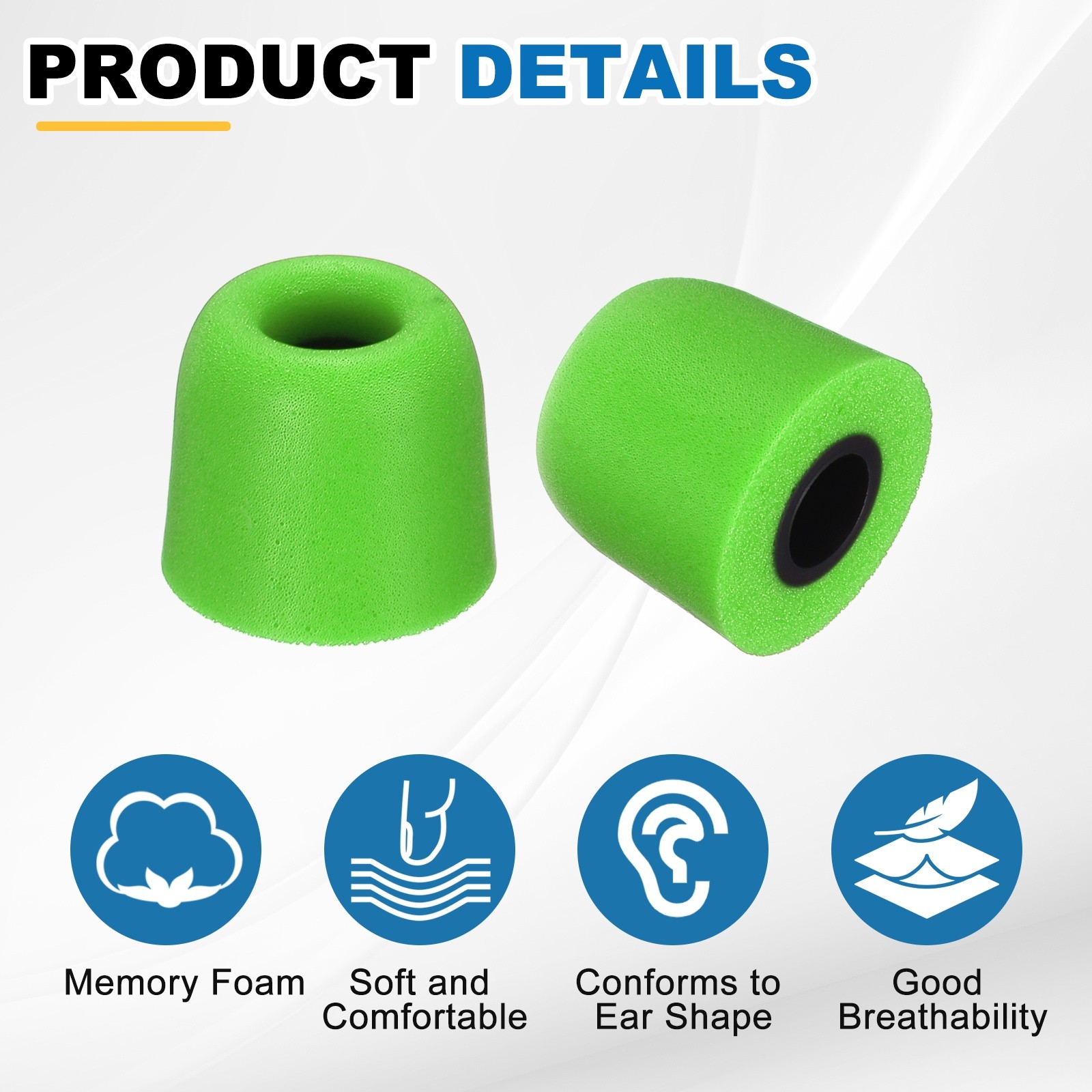 Memory Foam Earbud Tips (4.9mm/0.19"), 6Pcs - Medium Ear Bud Tips, Green