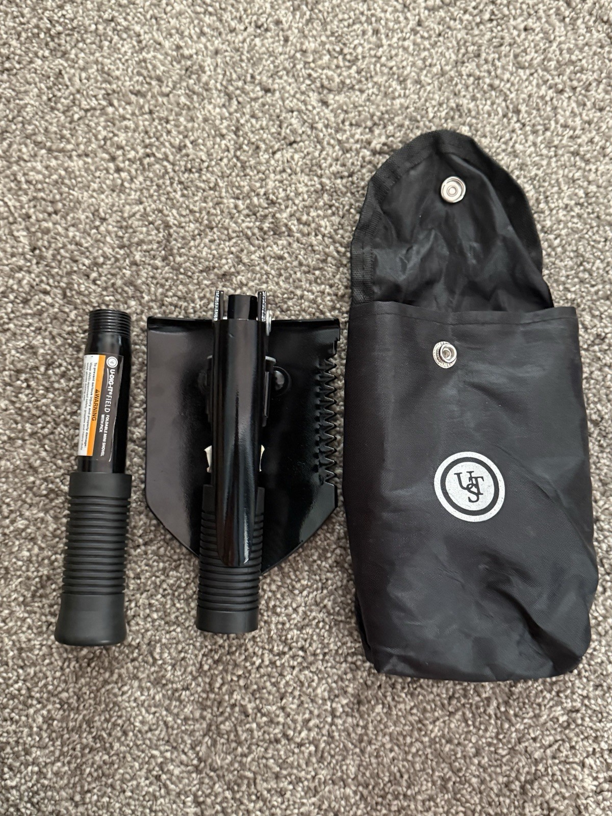 U-Dig-It Black Mini Folding Shovel - Shovel,Pick & Saw With Carrying Case Travel