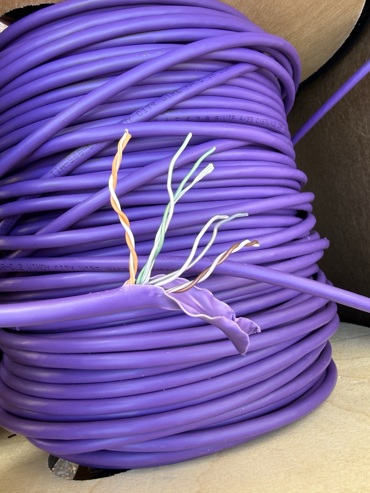 Windy City Wire 500Ft Cat6A Purple 23-4P UTP 550Mhz Solid Plenum