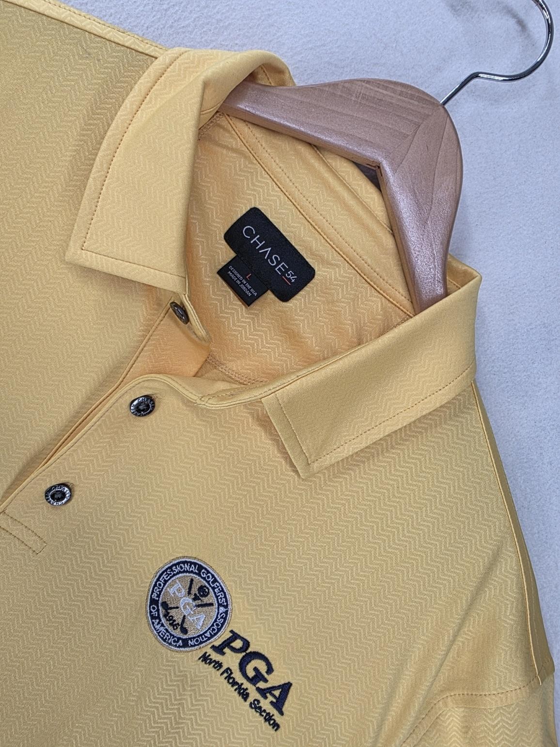 PGA North Florida Section Shirt Polo Mens Large Yellow Chase54 Golf Embroidered