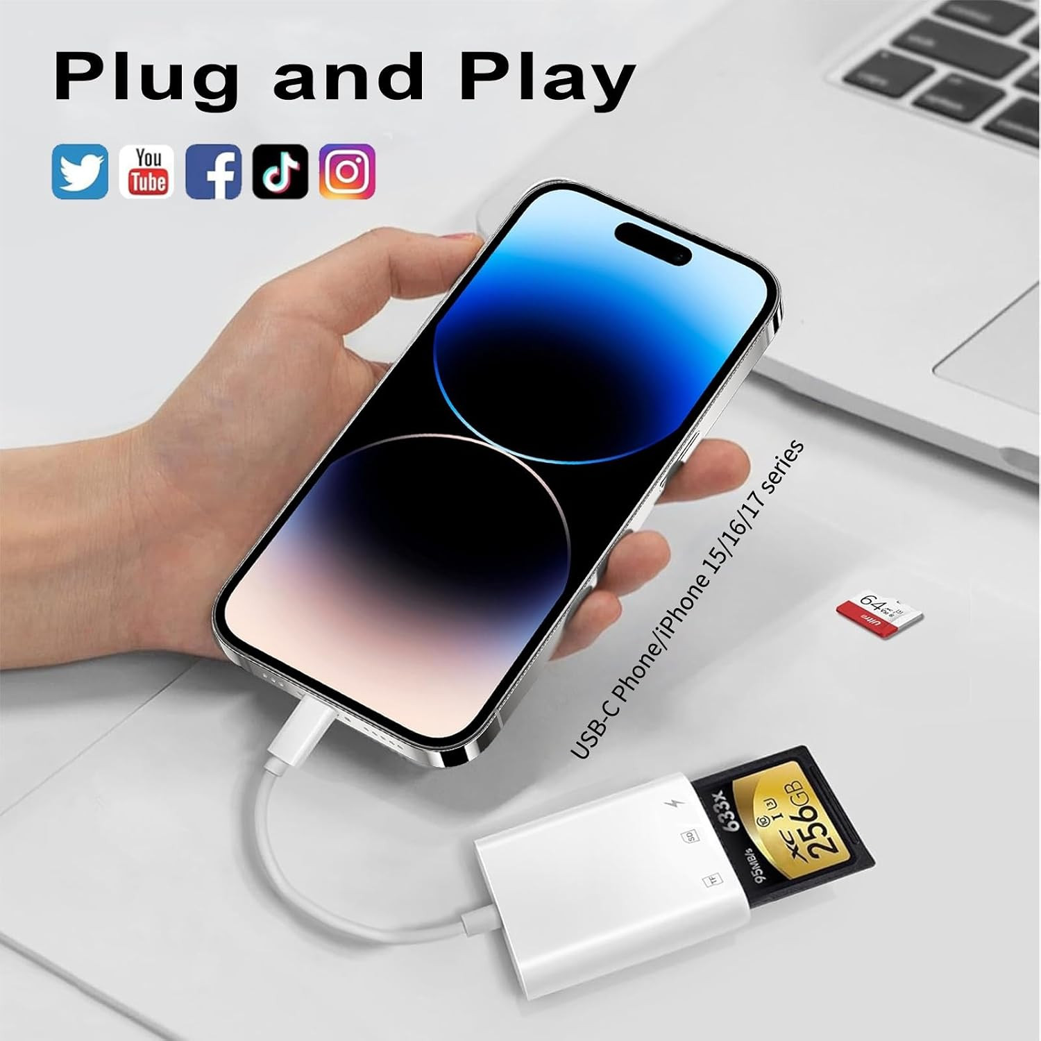USB C SD Card Reader for Iphone 17/16/15 Series, USB-C to Micro SD Memory Card