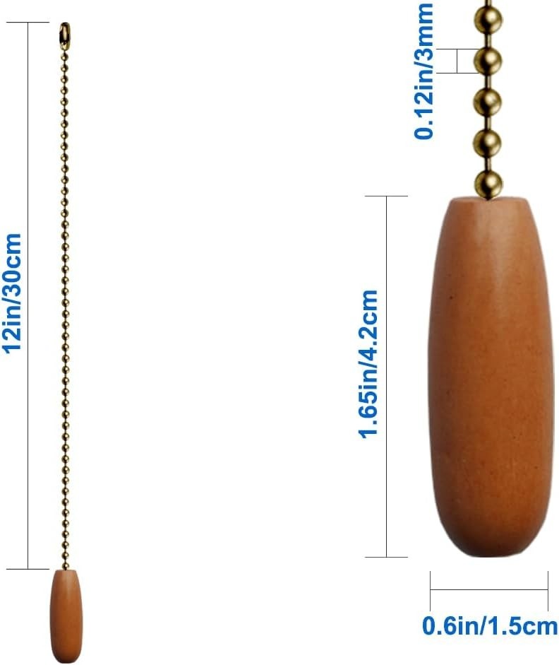 10 Pack 12-inch Ceiling Fan Pull Chain, Beaded Ball Chains Wooden Decorative ...