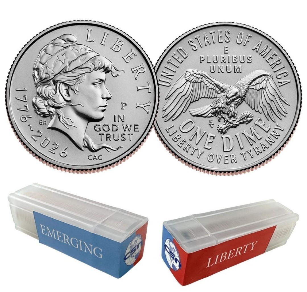 Set 2 x 2026 P&D Mint Emerging Liberty Dime 50-Coin Rolls