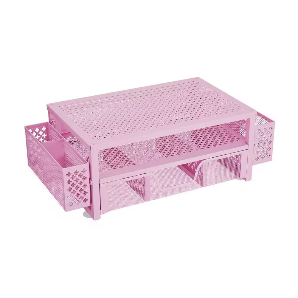 Pink 20 In. X 5.8 In. Metal Modern Desk Organizers with Drawer and Pen Holder