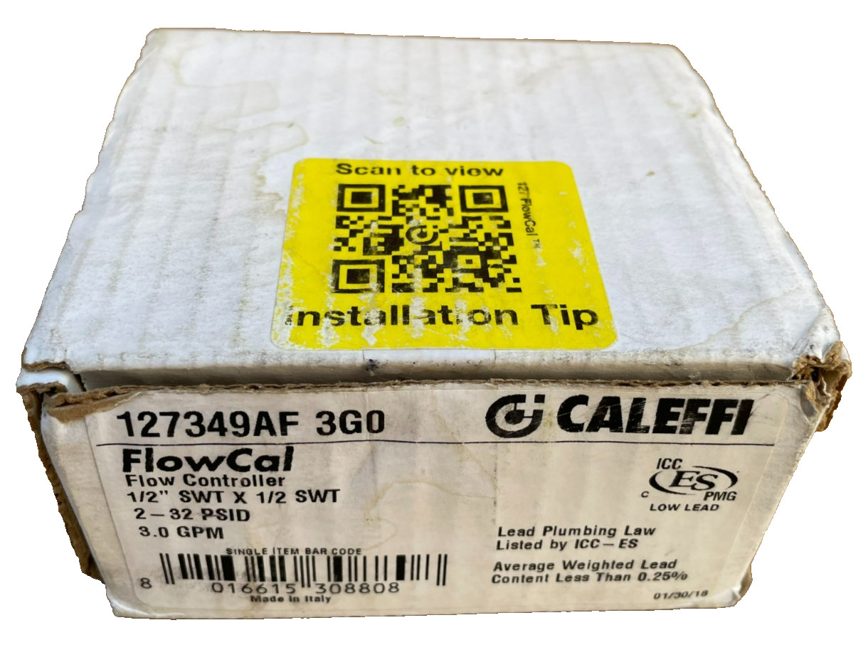 CALEFFI Flowcal Flow Controller Valve 1/2" SWT x 1/2" SWT 127349AF 3G0 NOS