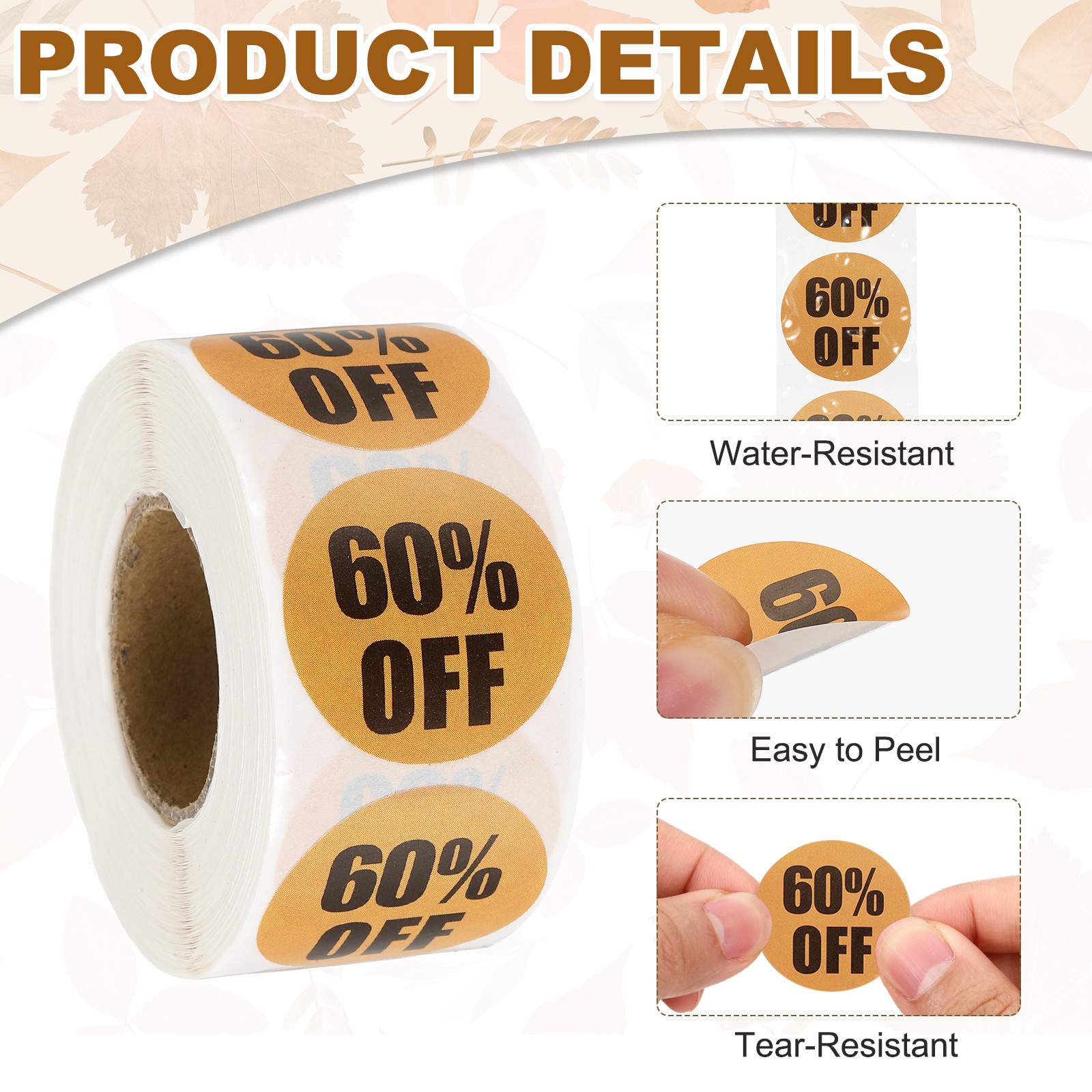 500 Pcs 60% Off Stickers for Retail for Shops, Orange