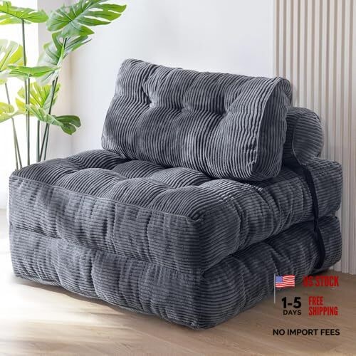 Folding Sofa Bed, Convertible Sleeper Chair with Pillow Single Dark Grey