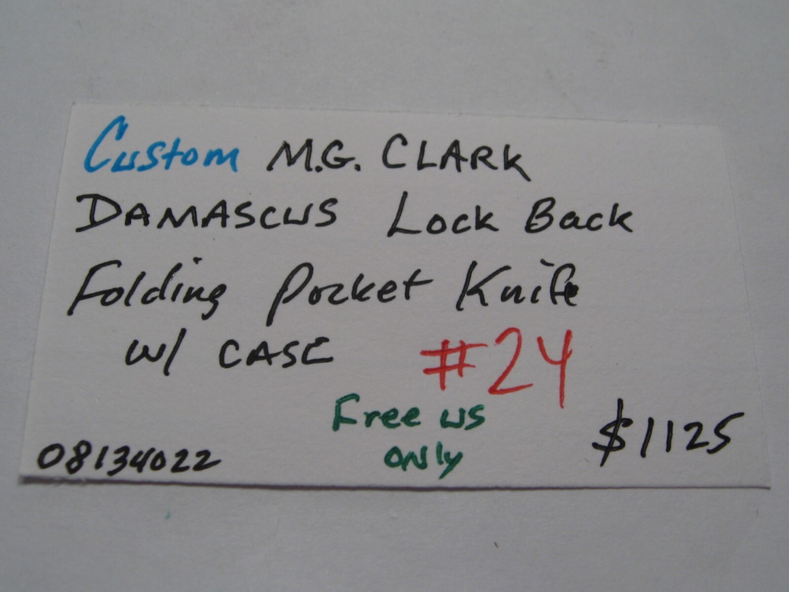 Custom M.G. CLARK DAMASCUS Lock Back Folding Pocket Knife w/ Case. #24